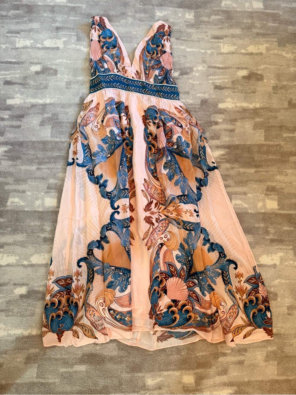FARM Rio Pink Maxi Dress with Blue & Brown Paisley Motifs - Picture 1 of 2